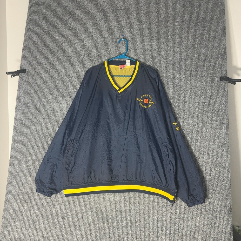 Vintage Rawlings Notre‎ Dame Windbreaker Mens 2XL Navy Blue V Neck Pullover